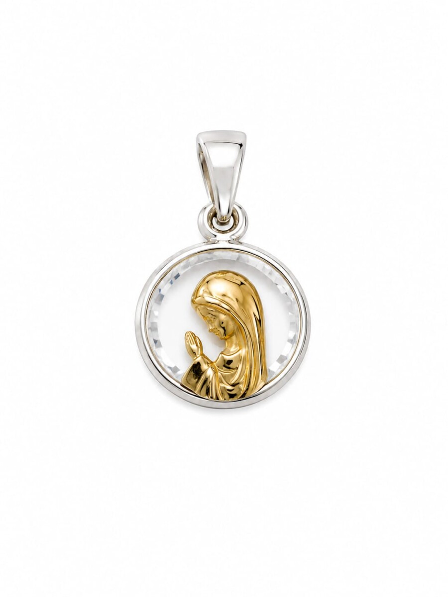 Medalla Virgen con cristal plata y oro 