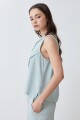 Blusa de lino con efecto desflecado verde agua