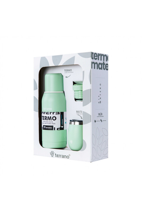 KIT V1 TERMO CLASICO 750ML SIN MANIJA TERRANO KIT V1 MATE + TERMO CLASICO 750ML VERDE AGUA