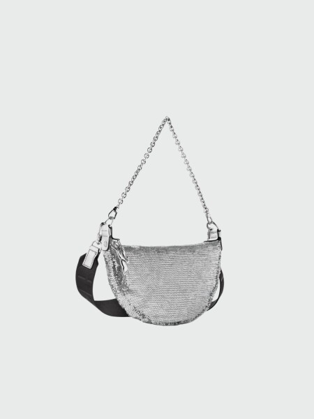 Longchamp -Bolso de hombro brillante talle S, Smile Plateado