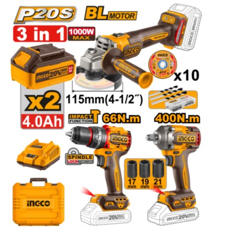 Kit Ingco a batería 3 herramientas + accesorios y valija Kit Ingco a batería 3 herramientas + accesorios y valija