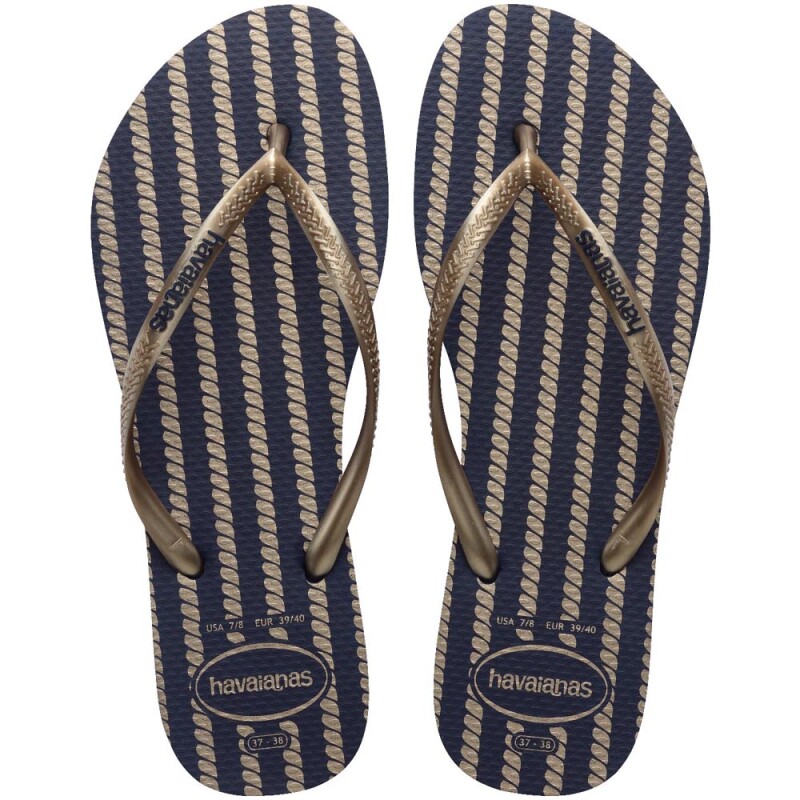Sandalias Havaianas Slim Nautical Mujer Azul Marino Oro Rosa Metálico