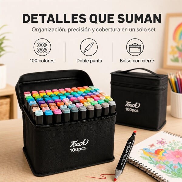 Set de 100 Marcadores Artísticos Doble Punta con Bolso Negro 1