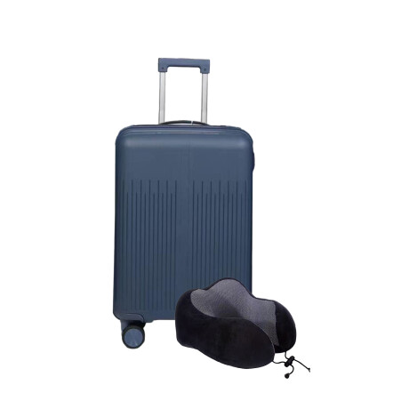 Set Valija Grande Rigida + Almohadón Cervical Memoria Negro Azul