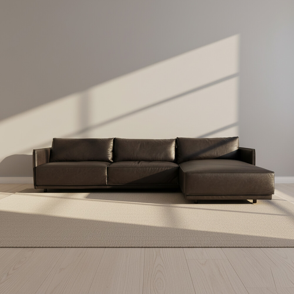 SILLÓN C/CHAISE CUERO-100-NATURAL NEGRO ROMEO TP3