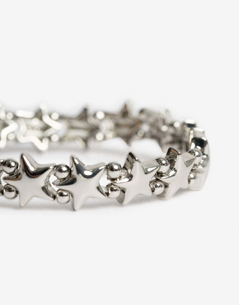 Pulseras Elásticas Metal Pulsera De Estrellas - Plateado Rodio