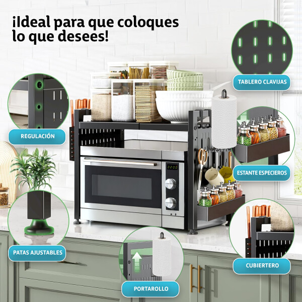 Estante Organizador Microondas Con Largo Y Ancho Ajustable Estante Organizador Microondas Con Largo Y Ancho Ajustable