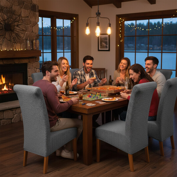 Funda Cubre Sillas Elastizado Lavable Tela Premium Textura Color Gris 1