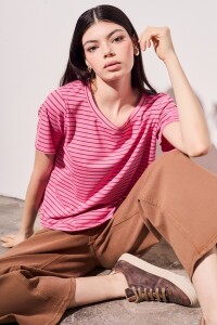 Remera Rayada Rosa