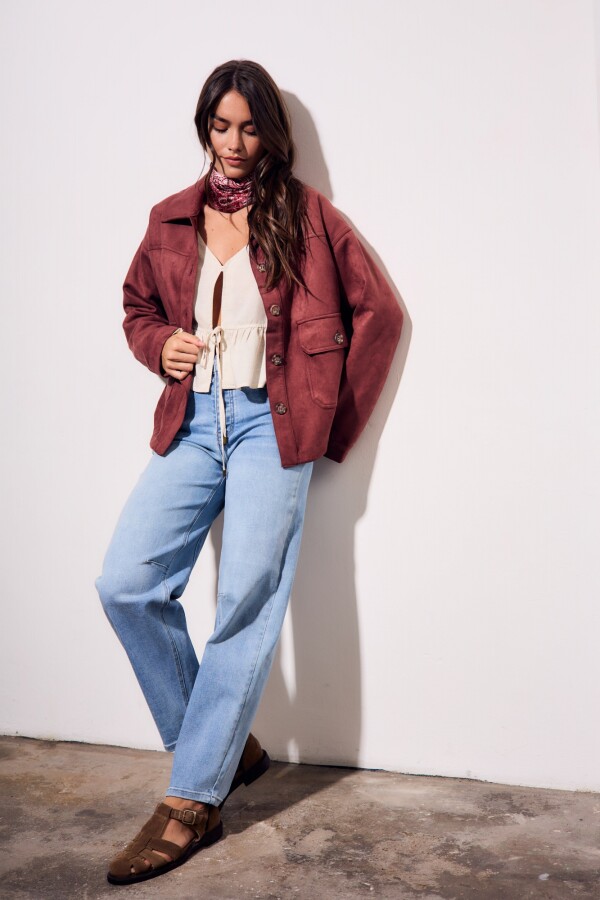 Sobrecamisa Gamuza Cuero Vegano Bordeaux