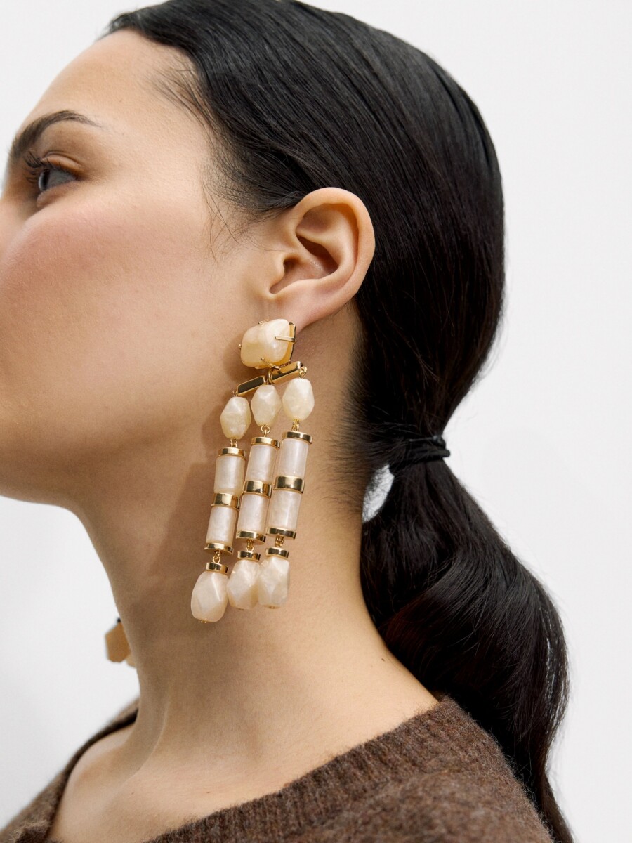 Pendientes Largos Efecto Piedra beige