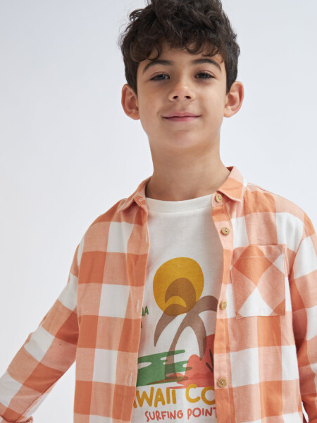 Camisa manga larga a cuadros Naranja