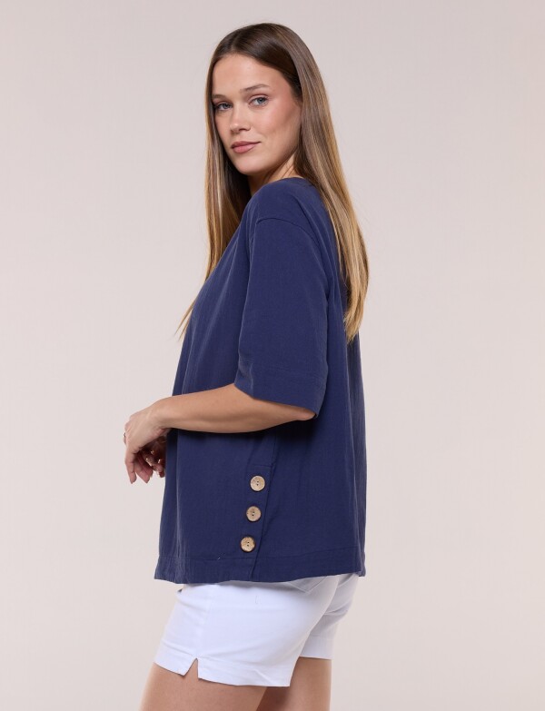 Blusa Algodon Botones AZUL