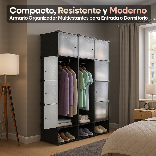 Ropero Armario Placard IMBACK IBK-PLC012 | Amplio, Modular, Resistente con 2 Barras Colgadoras y Estantes Negro Ropero Armario Placard IMBACK IBK-PLC012 | Amplio, Modular, Resistente con 2 Barras Colgadoras y Estantes Negro
