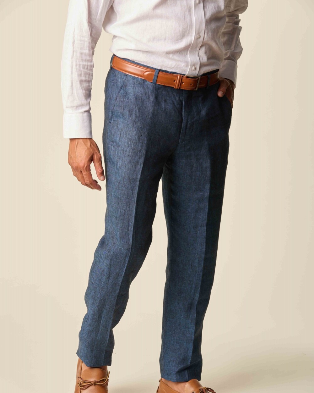 Pantalón Lino Corte Clásico Azul