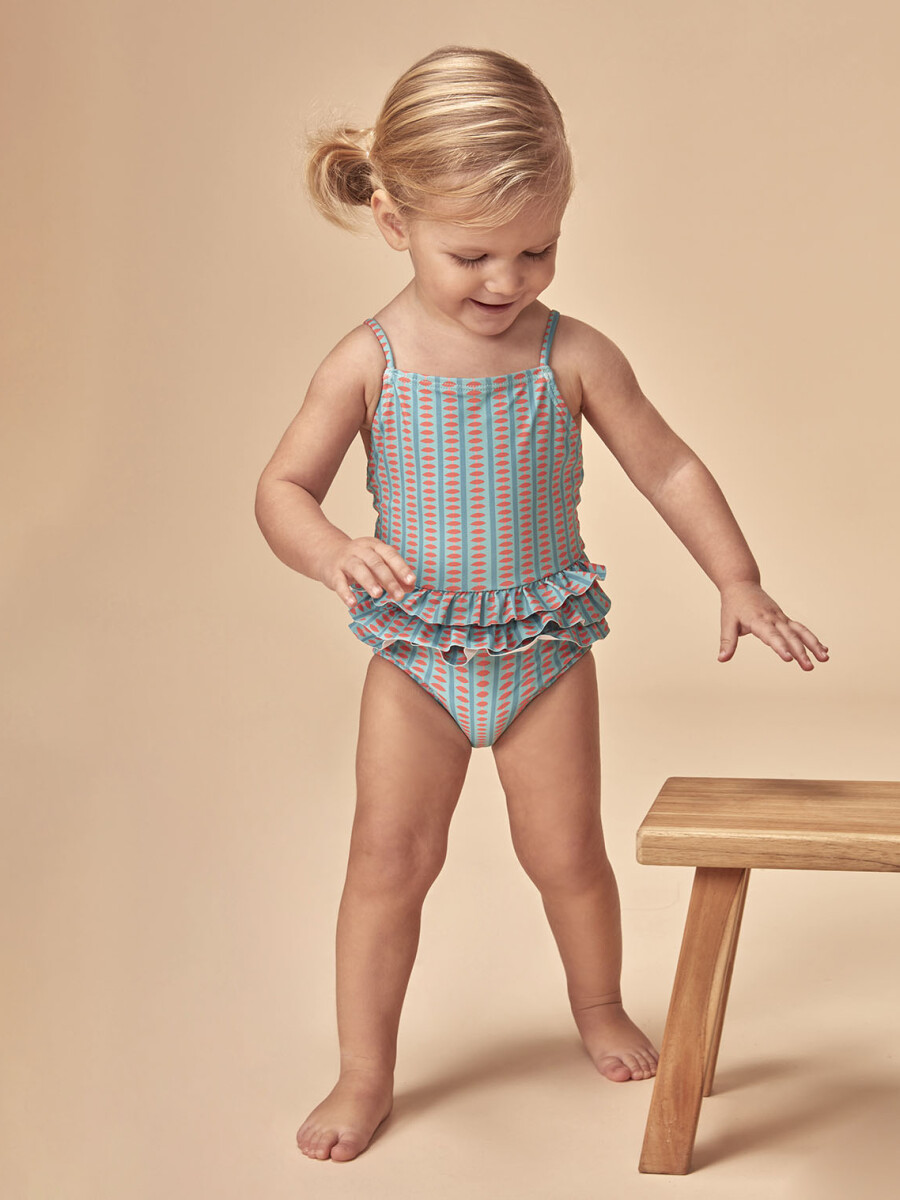Traje De Baño Estampado Retro Verde Agua