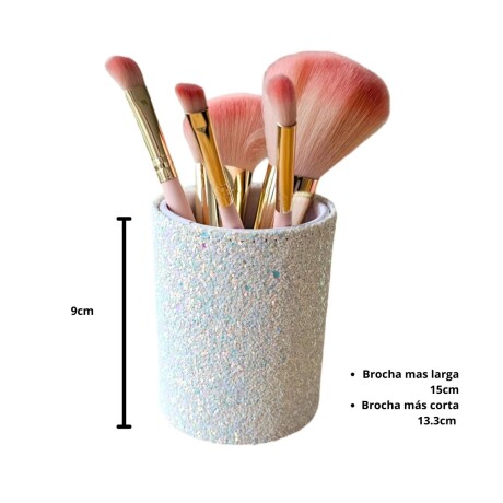 Set de 5 Brochas Maquillaje con Recipiente Porta Pinceles Rosado