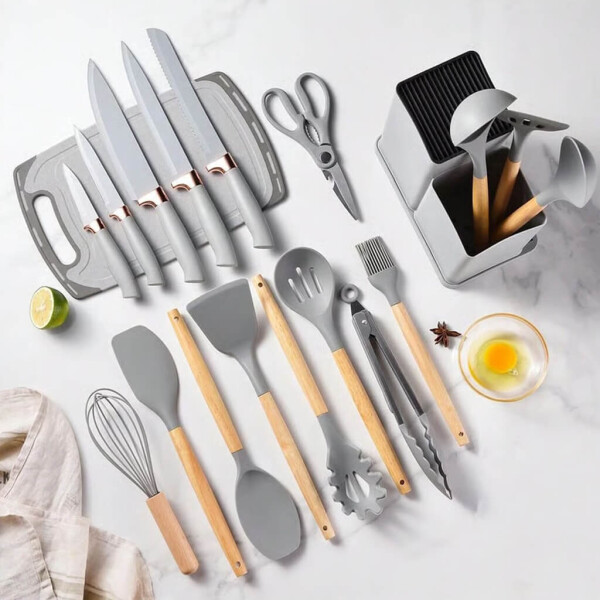 Set de 19 Utensilios para Cocina Silicona Antiadherente IMBACK Gris Set de 19 Utensilios para Cocina Silicona Antiadherente IMBACK Gris