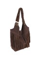 Tote Bag de cuero con flecos Marron