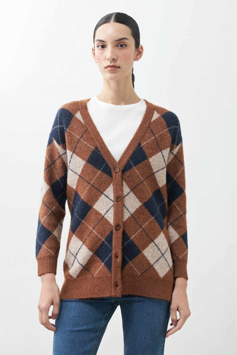Cardigan con jacquard rombos azul marino