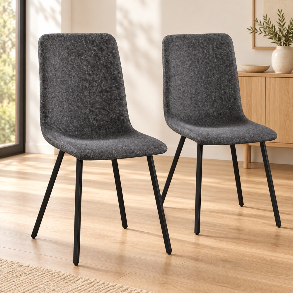 PACK x2 SILLA DE COMEDOR TAPIZADA EN TELA CON RESPALDO ALTO SIN APOYABRAZOS GRIS