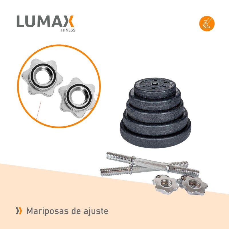 Kit 2 Mancuernas Maciza Cromada C/ Rosca + 10 Kilos Pesas 4x2.5Kg