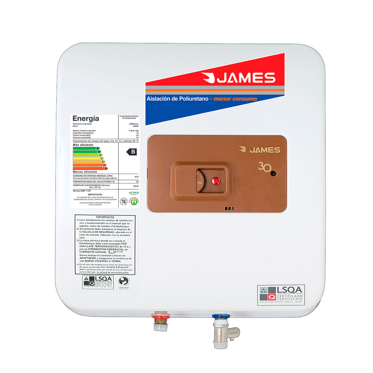 TERMOTANQUE JAMES 30 L COBRE Prisma 