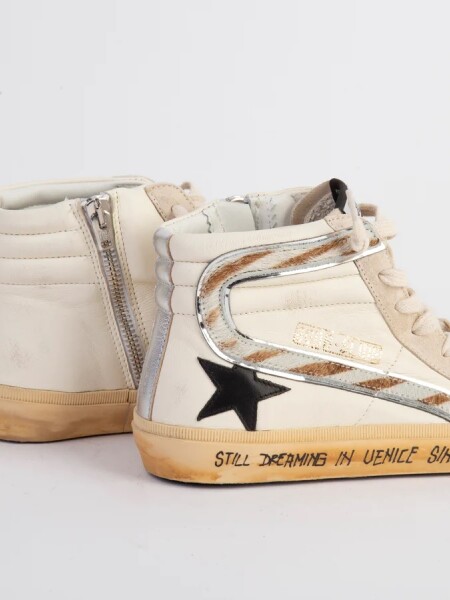 Golden Goose-Botines de cuero, Slide Blanco