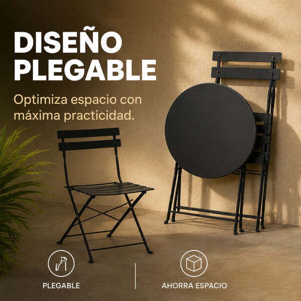 Set Juego Jardín Combohome Balcón Bistro Plegable 3 Piezas Negro 1