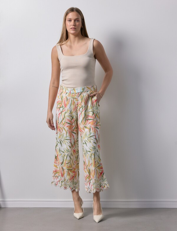 Pantalon Lino Printed MULTI/CRUDO