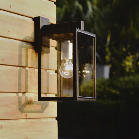 Farol pared exterior cubo metal negro y vidrio E27 IX9840