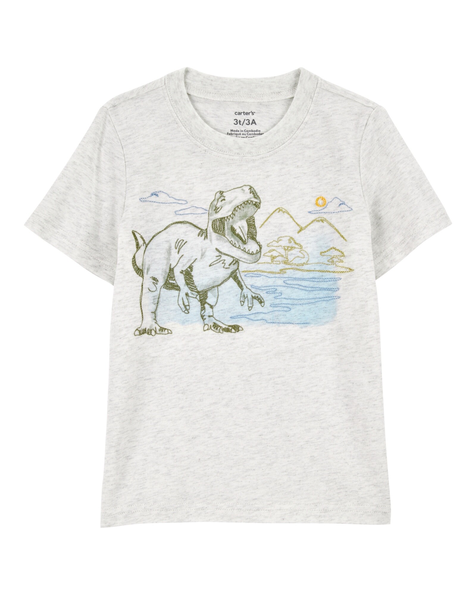 Remera de algodón, manga corta, estampa dino Sin color