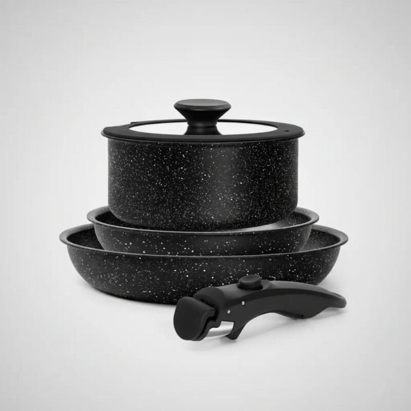 Batería De Cocina Selecta 5 Pzas Mango Extraíble Negro