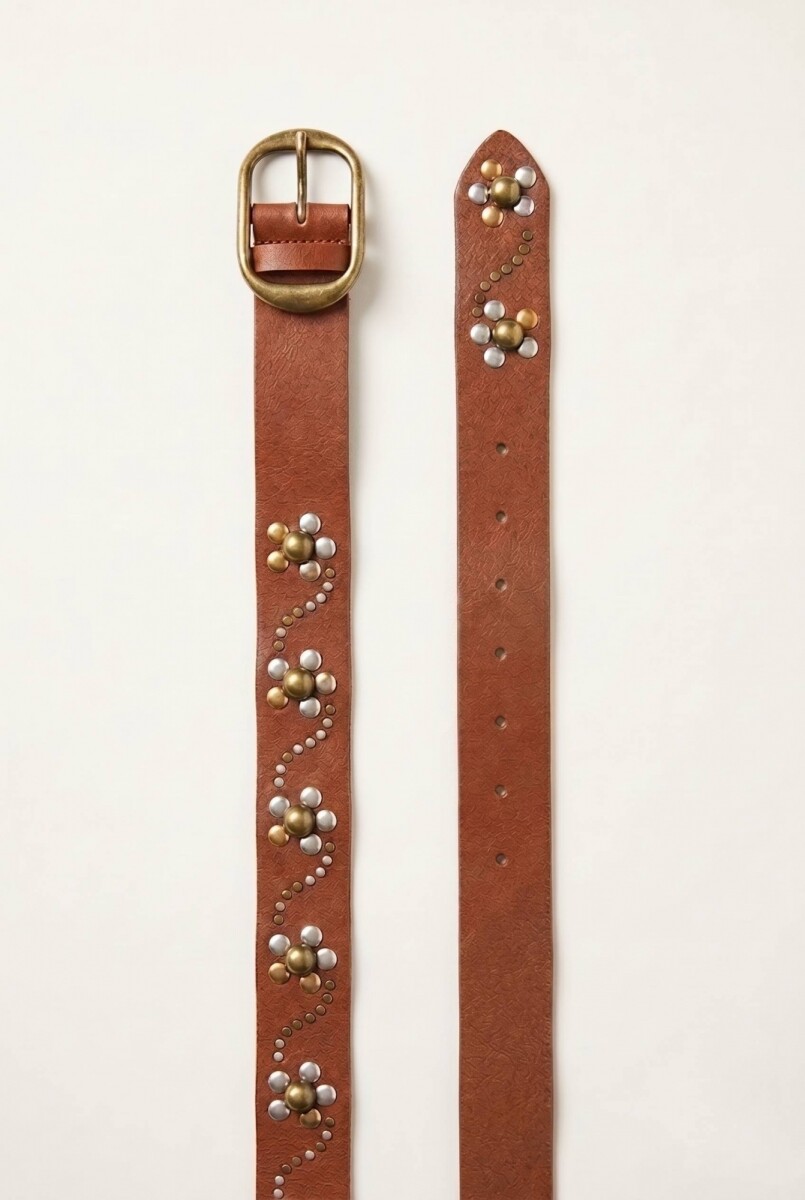 Cinturón tachas antique flor - marrón 