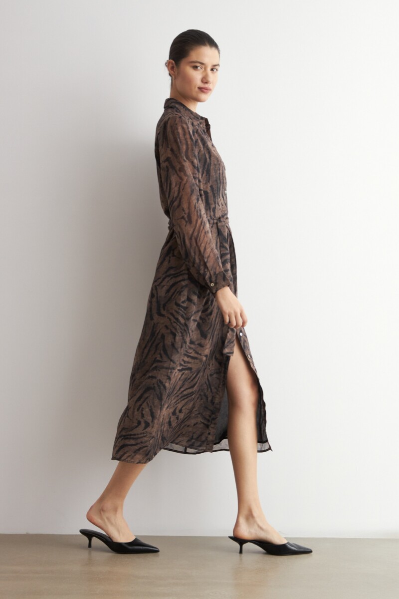 Vestido camisero animal print tostado