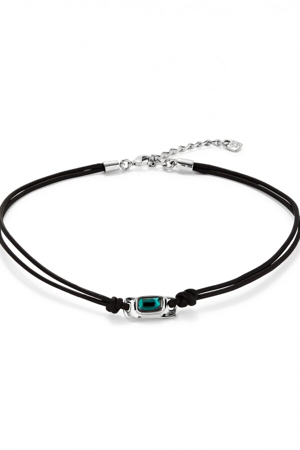 COLLAR DE CUERO BAÑADO EN PLATA DE LEY CON CRISTAL VERDE Colgante