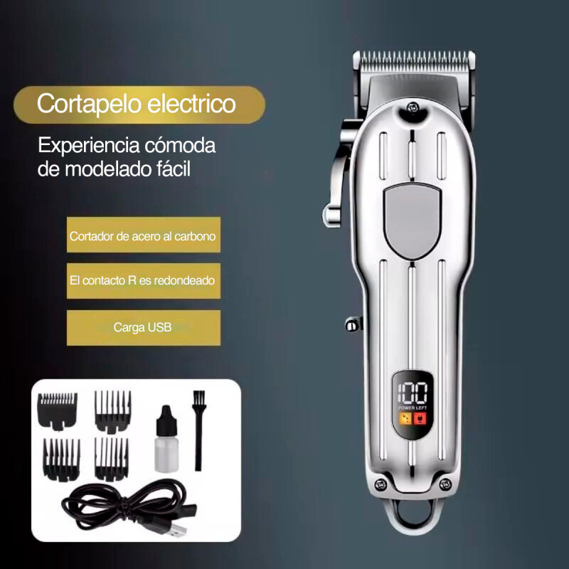 Cortadora de Pelo Profesional Recargable con Accesorios Plateada