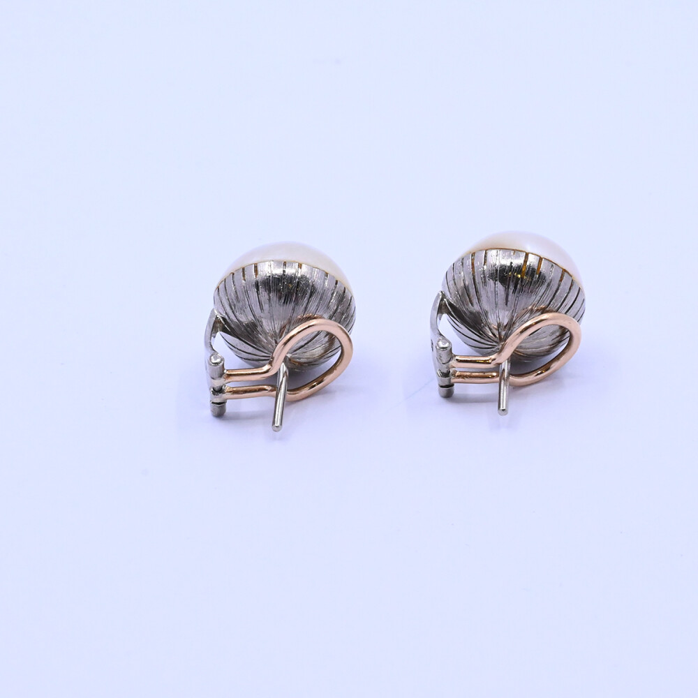Caravanas oro 18k 2 tonos con perlas mabe. Caravanas oro 18k 2 tonos con perlas mabe.