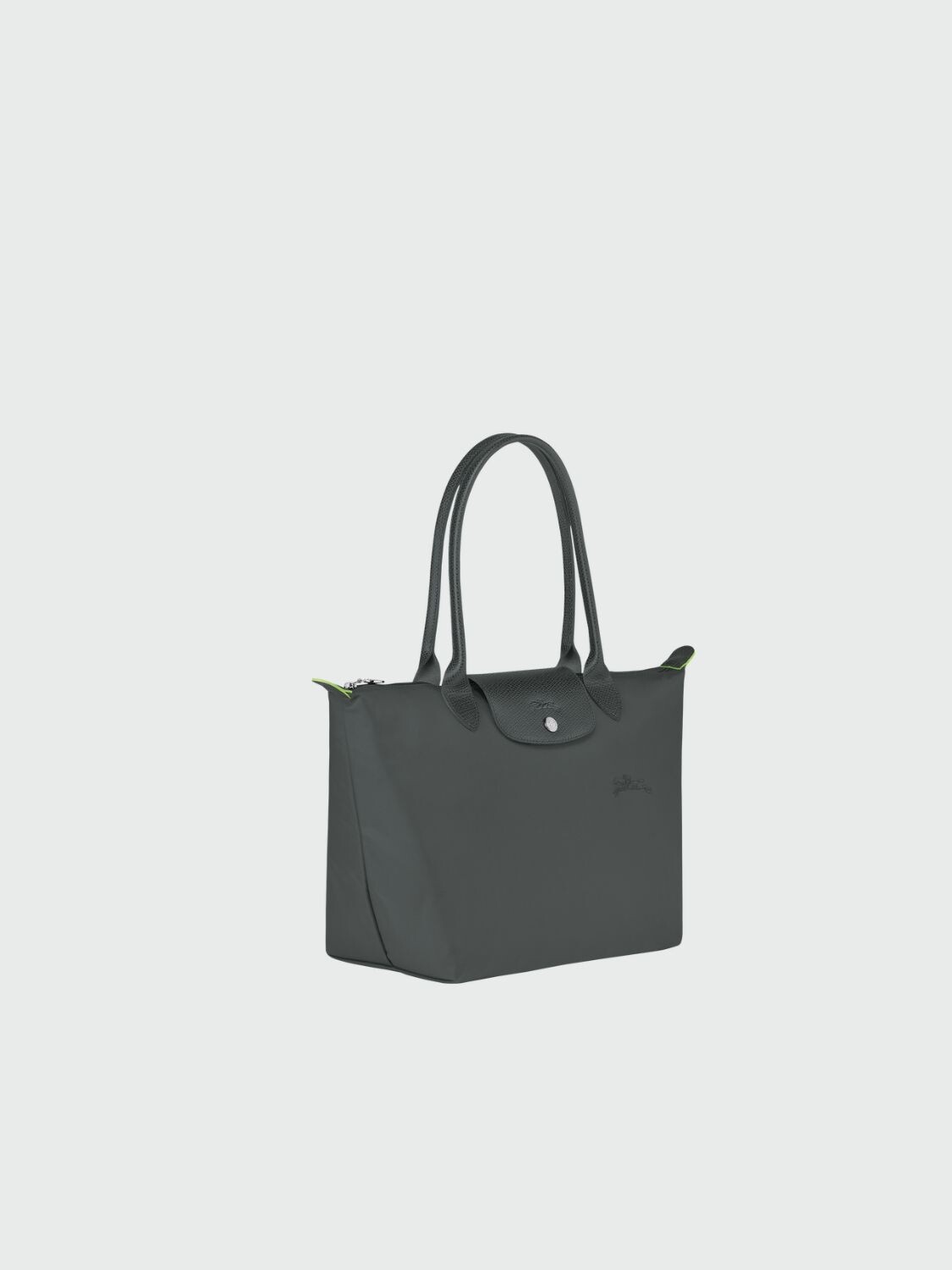 Longchamp -Cartera Longchamp plegable de nylon con cierre y asa larga, Le pliage M Gris