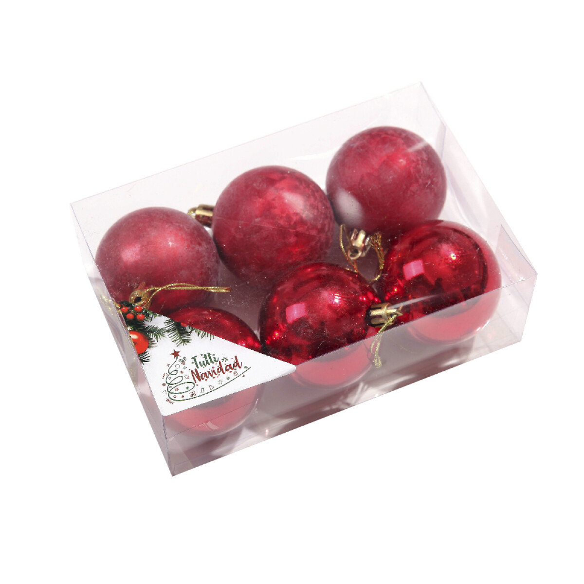Esferas Metalizada Y Con Glitter X 6 Unidades 6cm Rojo 