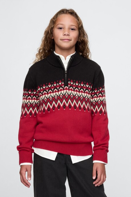 Buzo Medio Cierre Fair Isle Niño Red Delicious