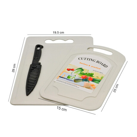 2 Tablas De Picar Plasticas + Cuchillo De Acero Blanco