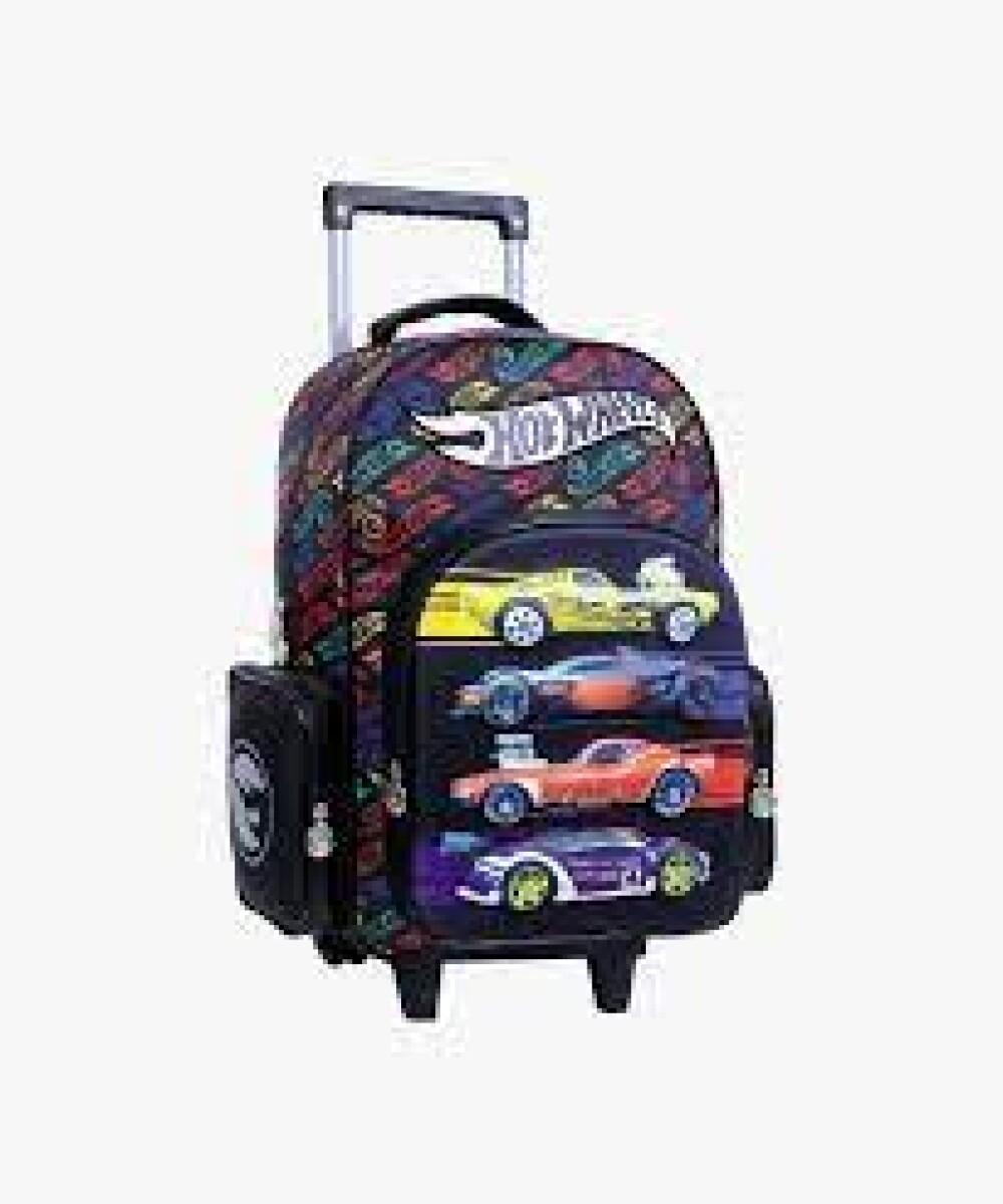 Mochila escolar Kinderland Hot Wheels 75119 color negro diseño estampado 18L 