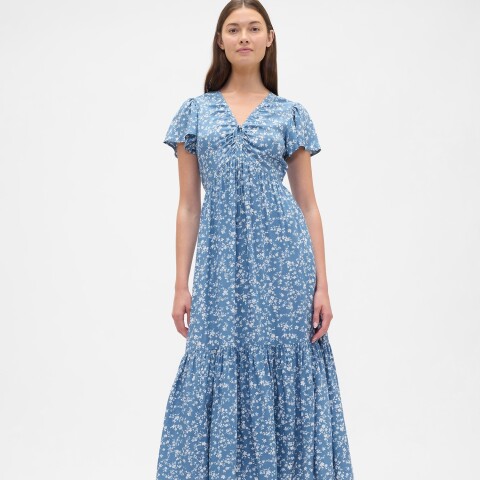 V-SS VNK RUCHED MAXI LIGHT BLUE FLORAL