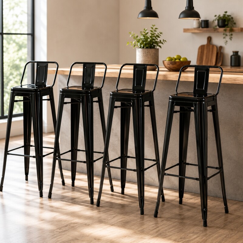 Set X4 Banqueta Tolix con respaldo NEGRO MATE