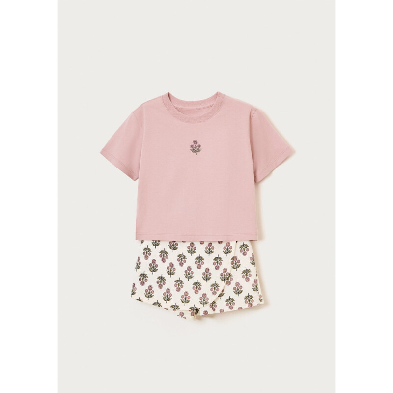 CONJUNTO MM FEM ROSA COM OFF WHITE