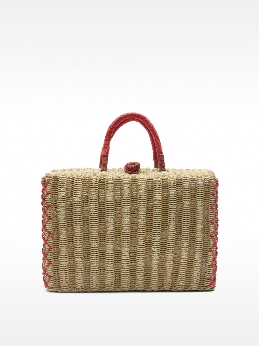 Cesta Tote Rectangular De Efecto Rafia - natural 