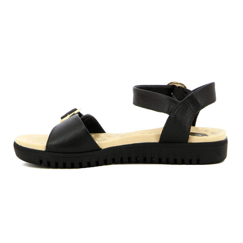 Sandalias Cuero Mujer Comfortflex Con Pulsera Y Hebilla Negro