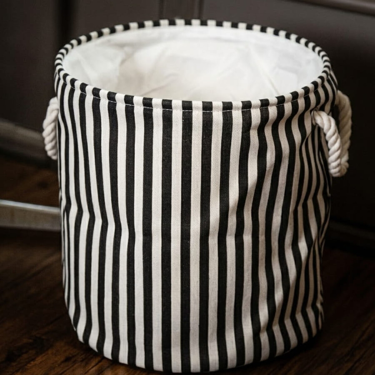 Canasto cesto para ropa sucia tela rayas gruesas - negro 