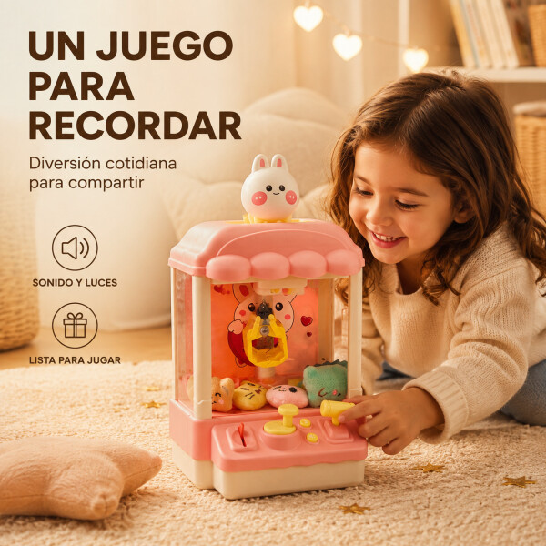 Máquina Infantil Grúa Agarra Juguetes Peluches Con Sonido Variante Color Rosa